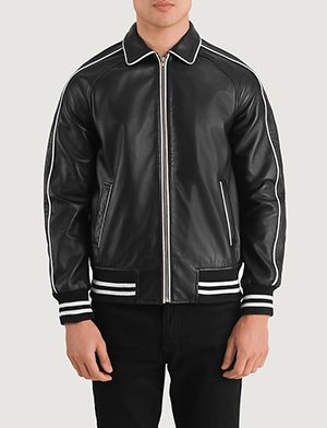 Midfield Black Leather Varsity Jacket for sale