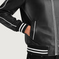 Midfield Black Leather Varsity Jacket for sale