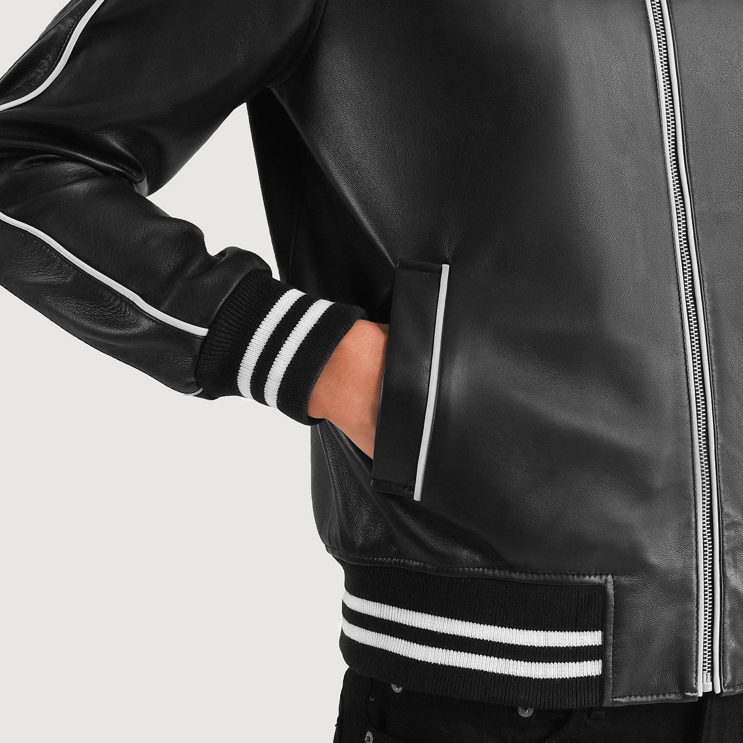 Midfield Black Leather Varsity Jacket for sale