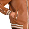 Midfield Tan Brown Leather Varsity Jacket for sale