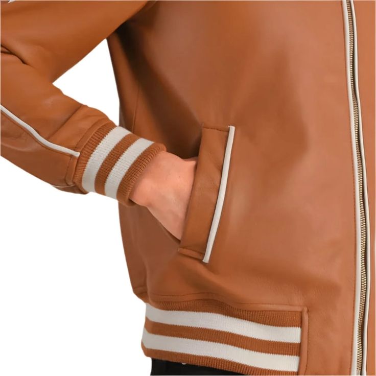 Midfield Tan Brown Leather Varsity Jacket for sale