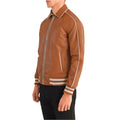 Midfield Tan Brown Leather Varsity Jacket for sale