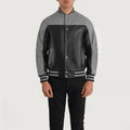 MonoStrike Leather Varsity Jacket – Black & Grey for sale