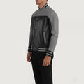 MonoStrike Leather Varsity Jacket – Black & Grey for sale