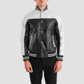 MonoStrike Leather Varsity Jacket – Black & White for sale