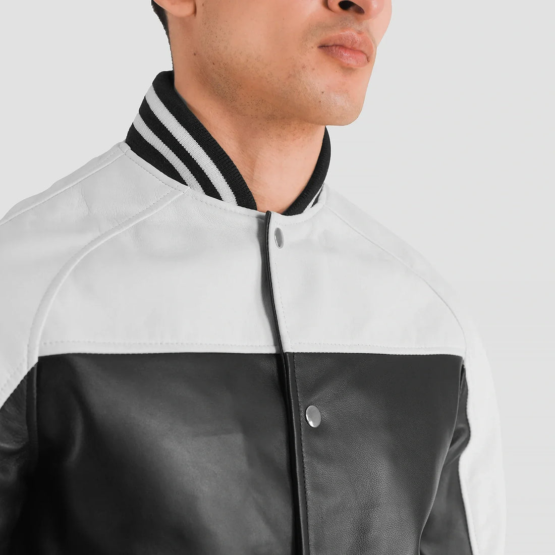 MonoStrike Leather Varsity Jacket – Black & White for sale