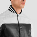 MonoStrike Leather Varsity Jacket – Black & White for sale