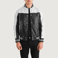 MonoStrike Leather Varsity Jacket – Black & White for sale