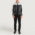 MonoStrike Leather Varsity Jacket – Black & White for sale