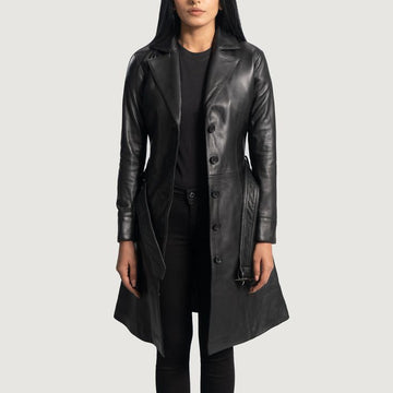 Noctis Black Belted Leather Trench Coat for sale