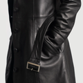 Noctis Black Belted Leather Trench Coat for sale