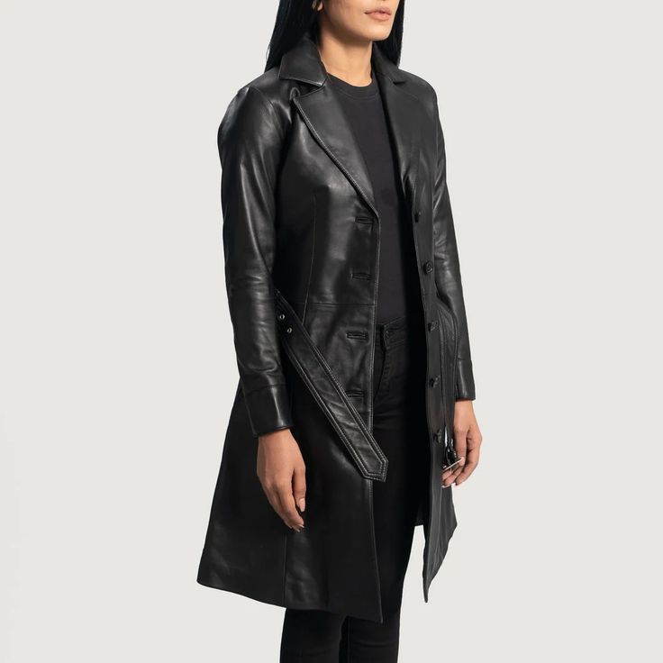 Noctis Black Belted Leather Trench Coat for sale