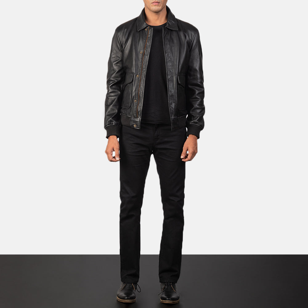 Noircrest Prime Leather Bomber Jacket for sale