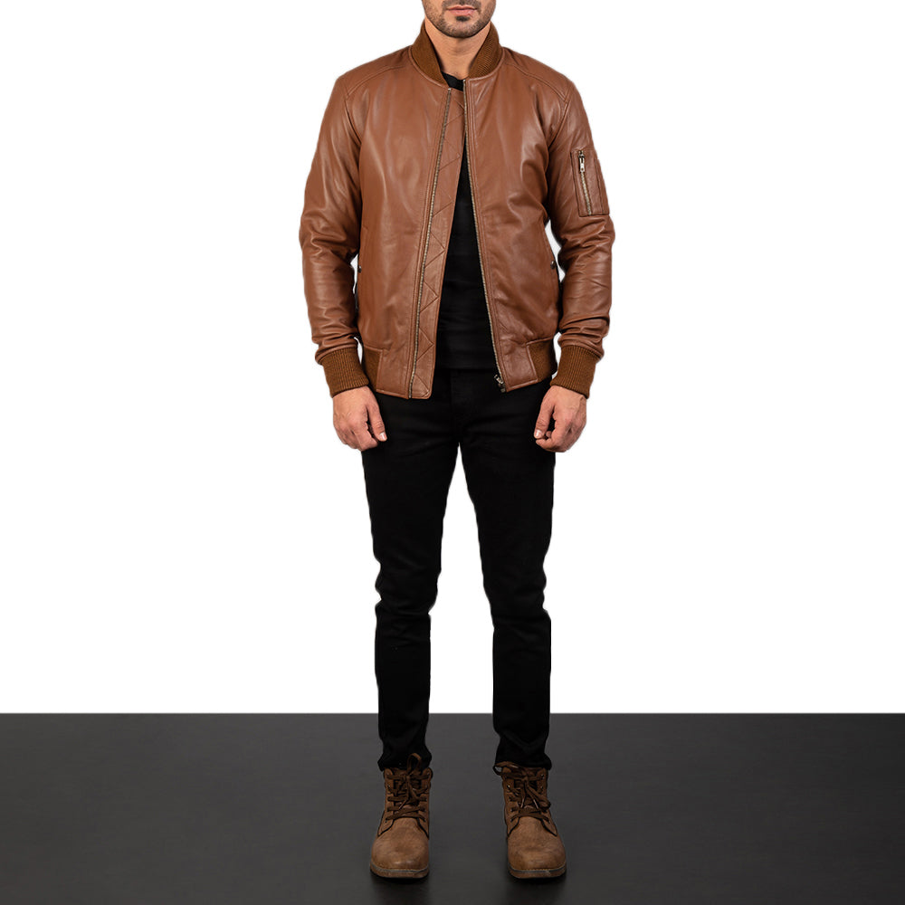 Noirflare Leather Bomber Jacket for sale