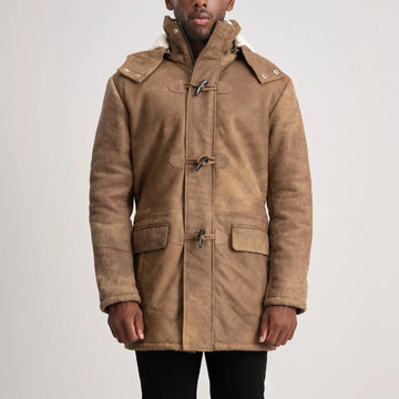 Nolan Timberline Leather Duffle Coat Distressed Brown for sale
