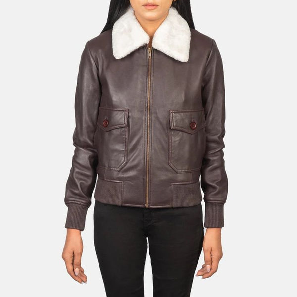 Northline Maroon Leather Bomber Jacket for sale