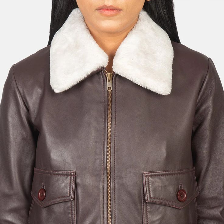 Northline Maroon Leather Bomber Jacket for sale