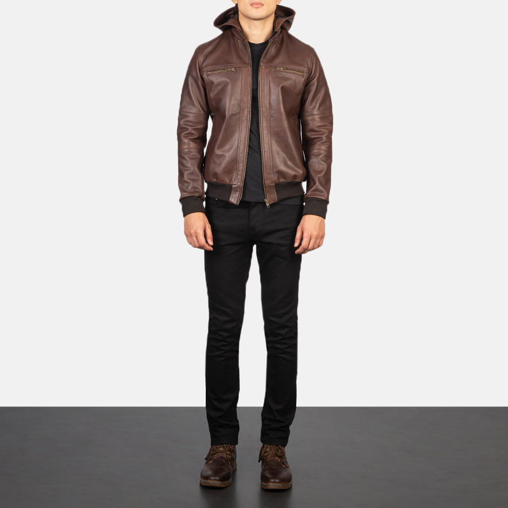 Obsidian Edge Hooded Leather Bomber for sale