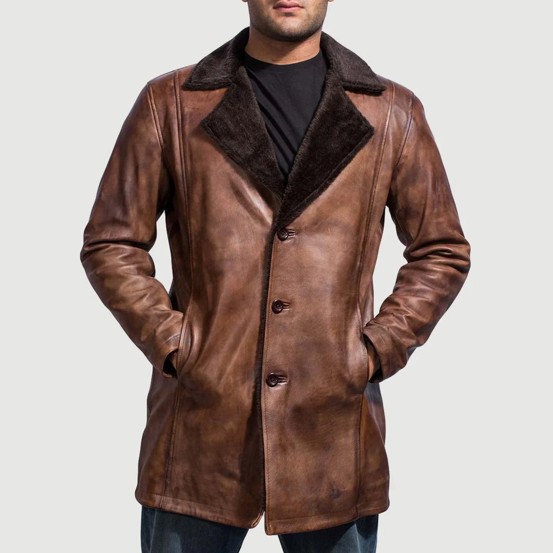 Redwood Boulder Fur Leather Coat Distressed for sale