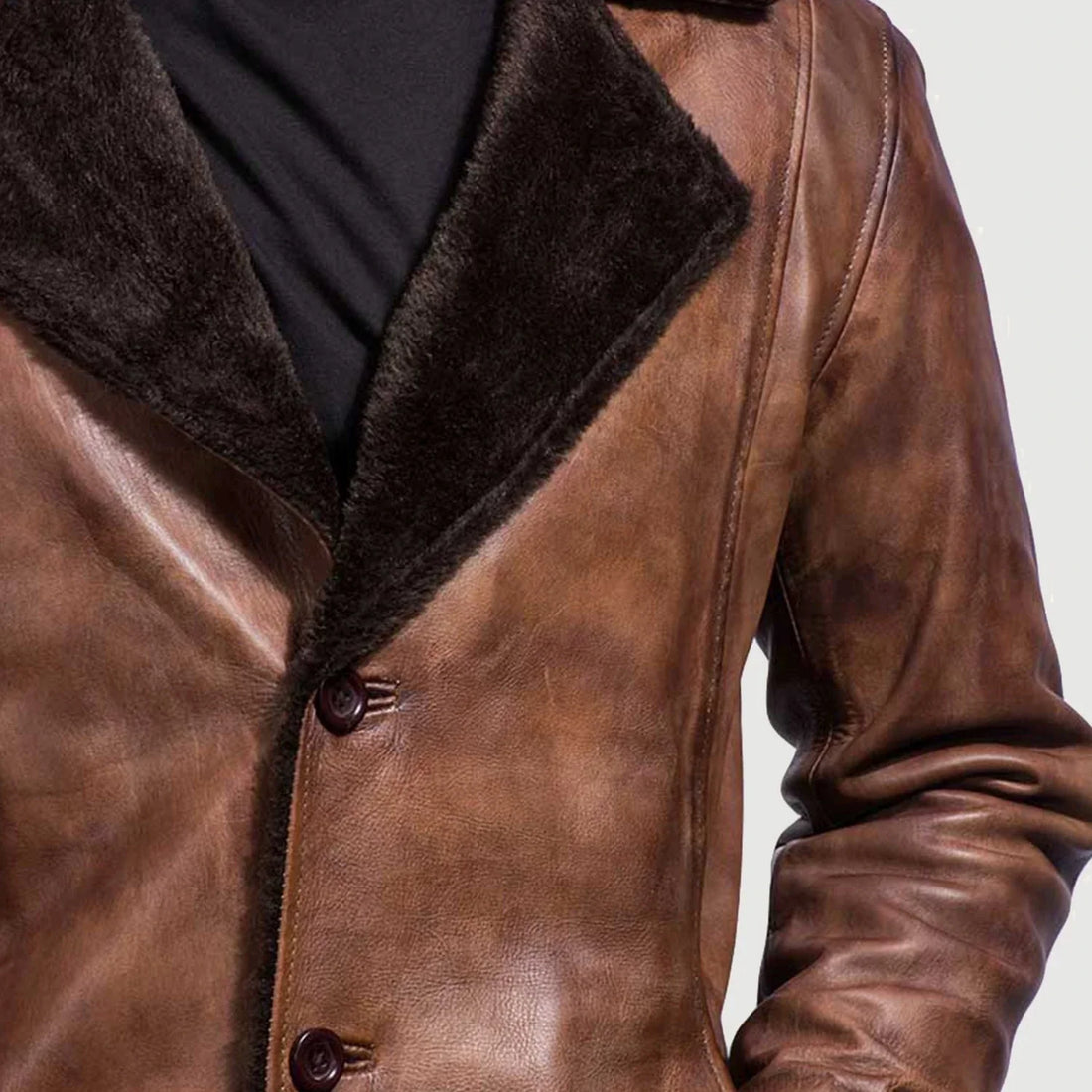 Redwood Boulder Fur Leather Coat Distressed for sale