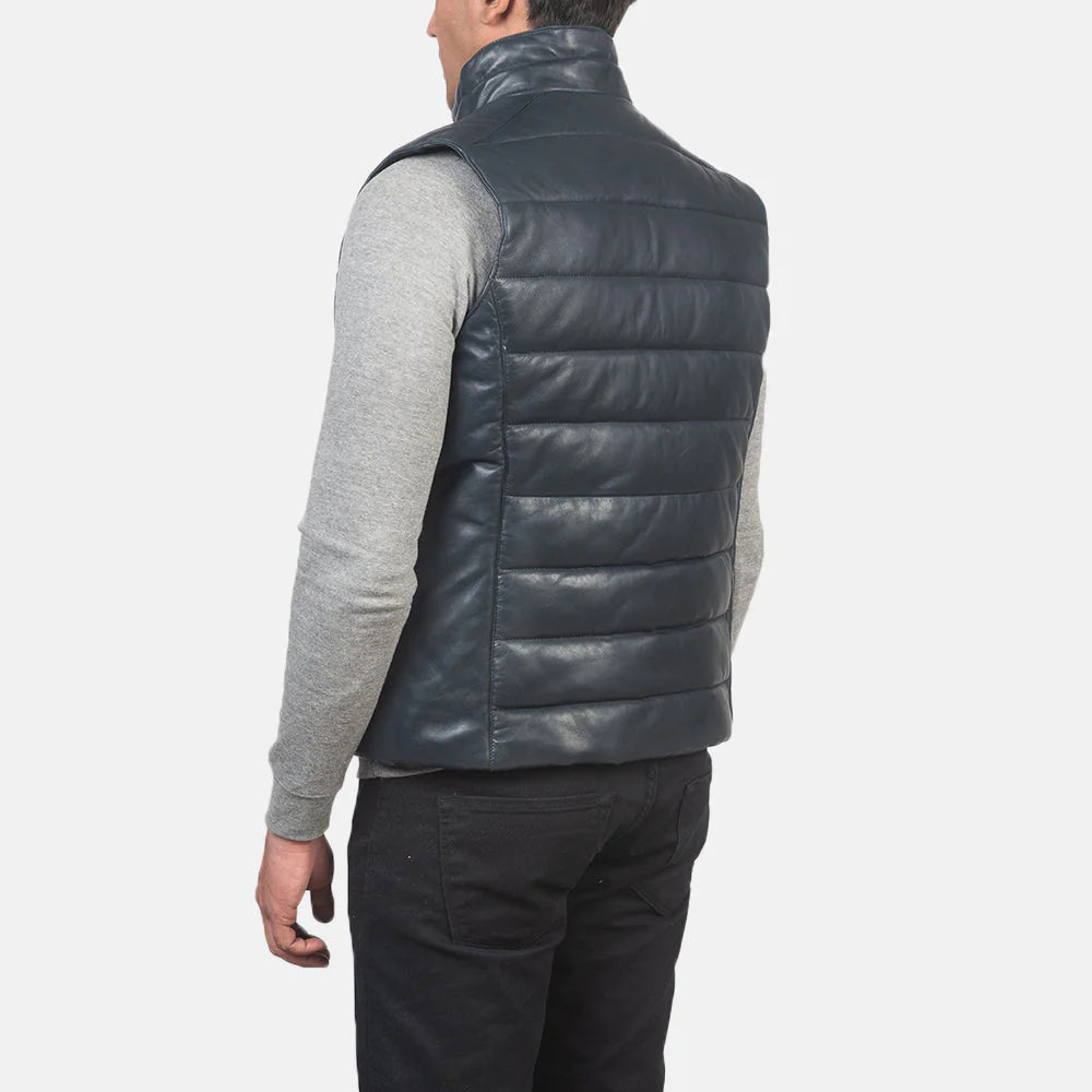 Reeves Aero Leather Puffer Vest Blue for sale