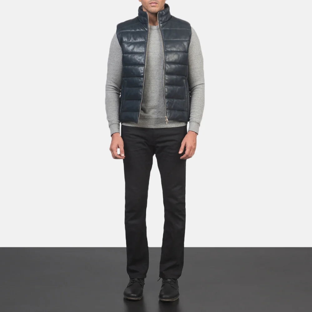 Reeves Aero Leather Puffer Vest Blue for sale