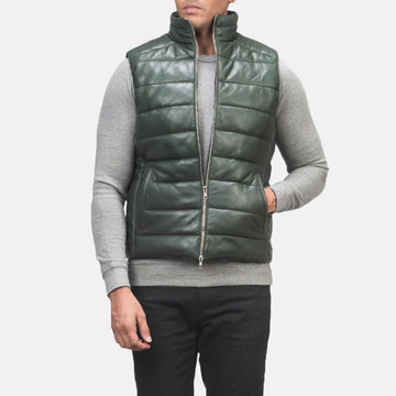 Reeves Aero Leather Puffer Vest Green for sale