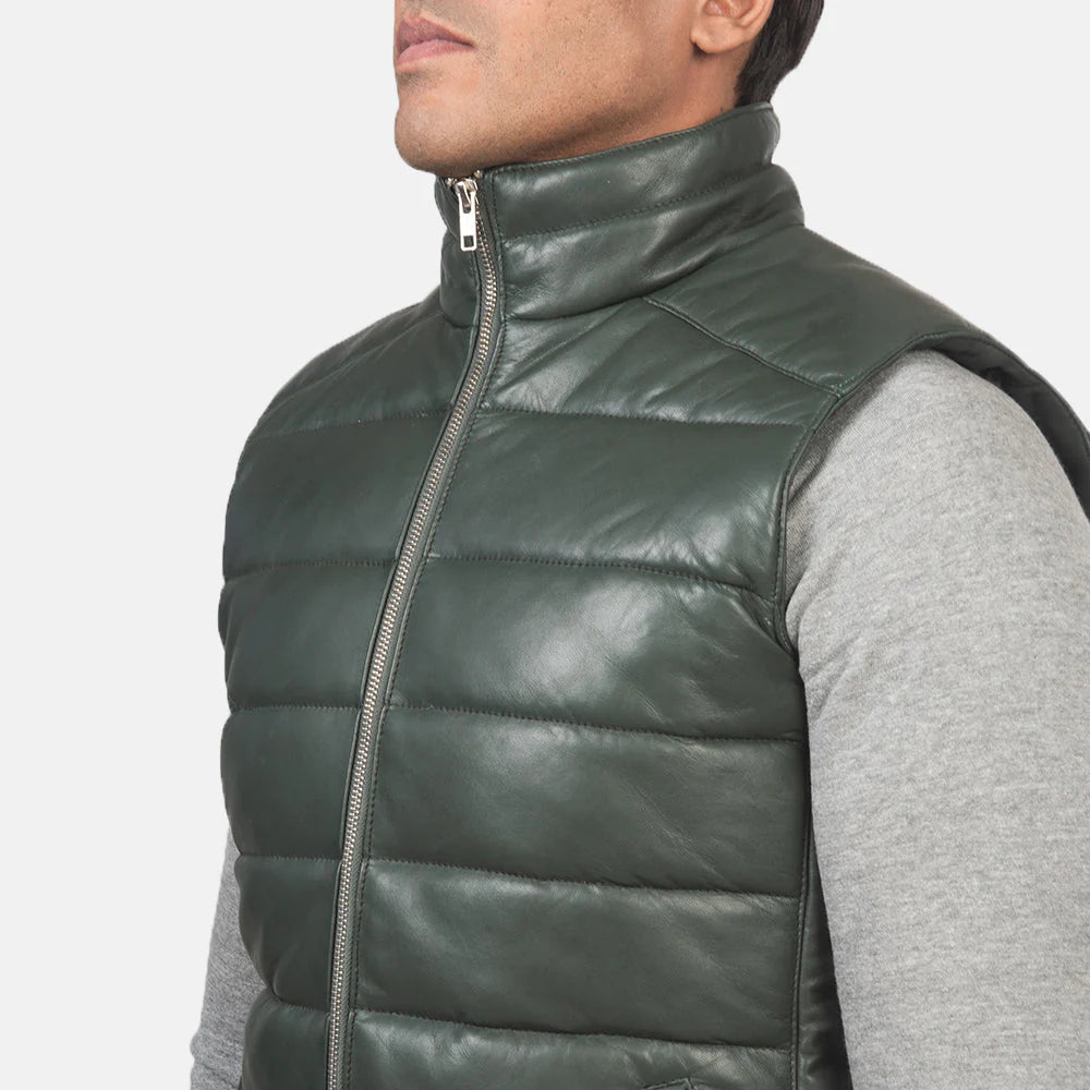 Reeves Aero Leather Puffer Vest Green for sale