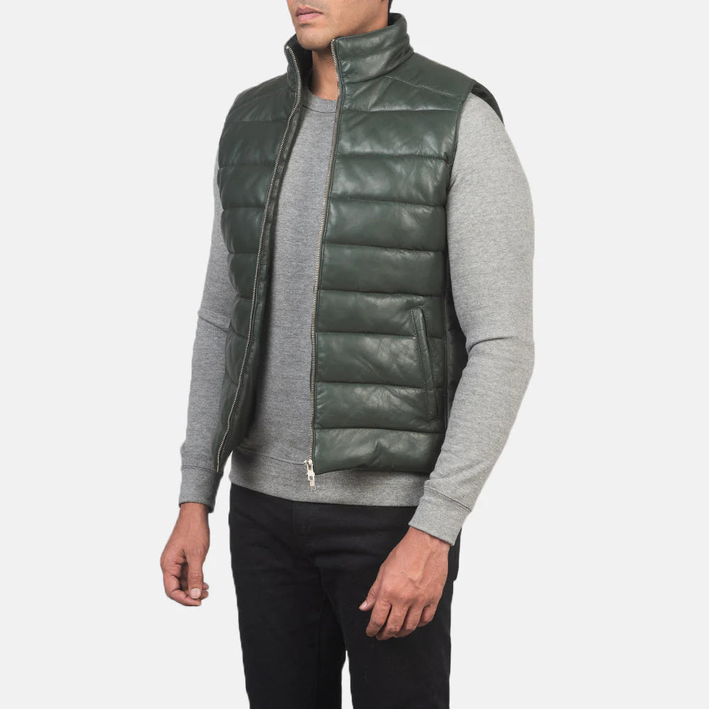 Reeves Aero Leather Puffer Vest Green for sale