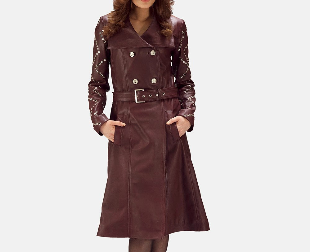 Solenne Edge Leather Trench Coat For Sale