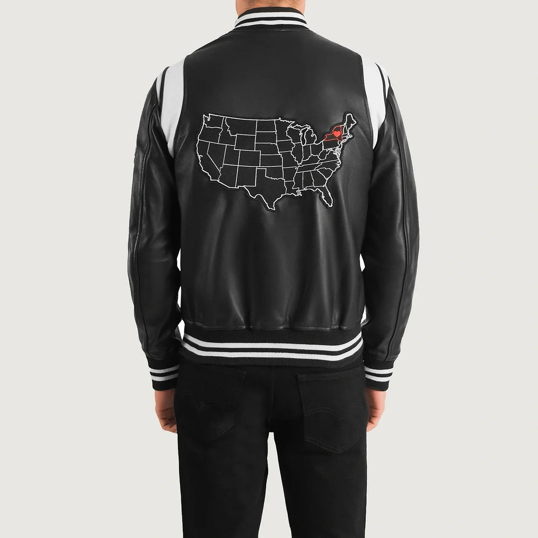 Sovereign York Black Leather Varsity Jacket for sale