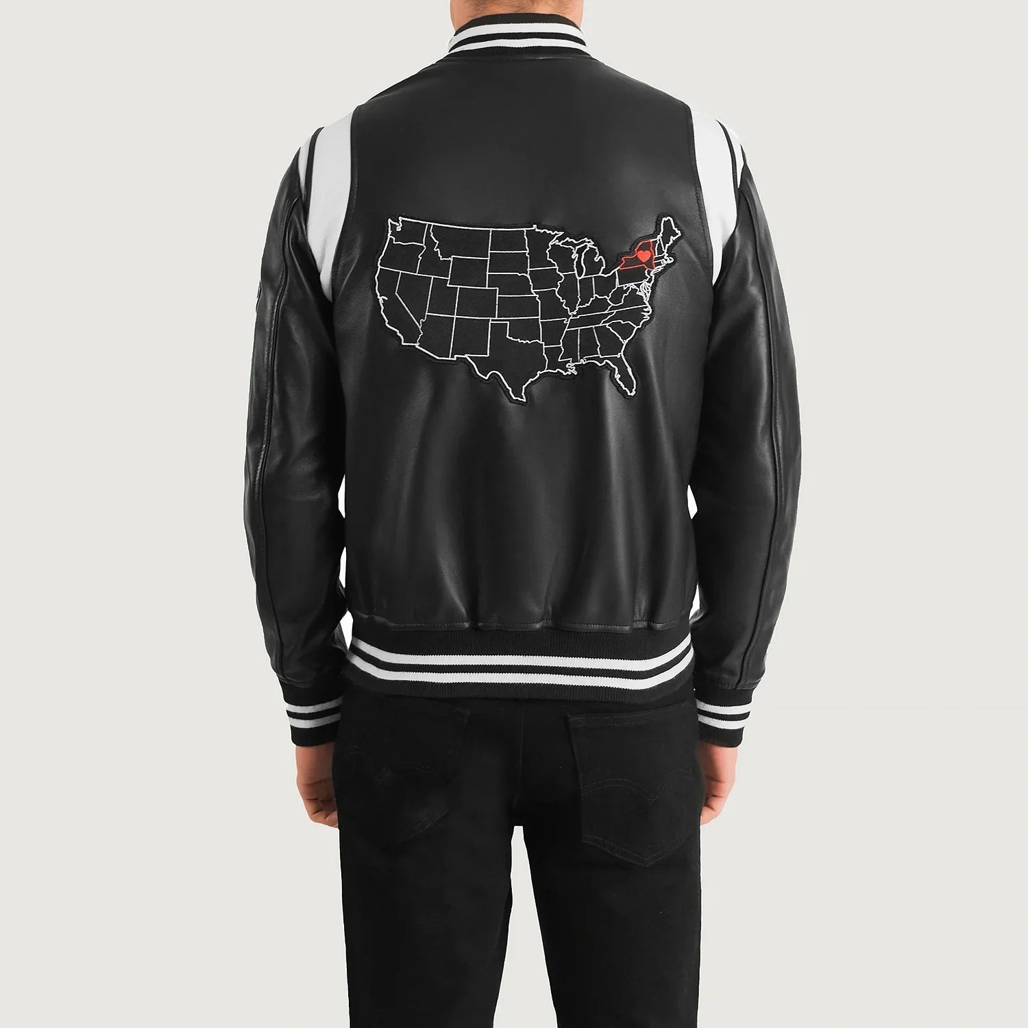 Sovereign York Black Leather Varsity Jacket for sale