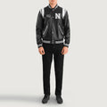 Sovereign York Black Leather Varsity Jacket for sale