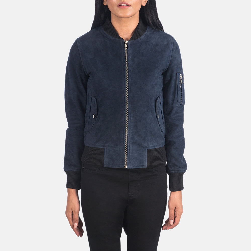 Terraelle Suede Leather Bomber Jacket For Sale