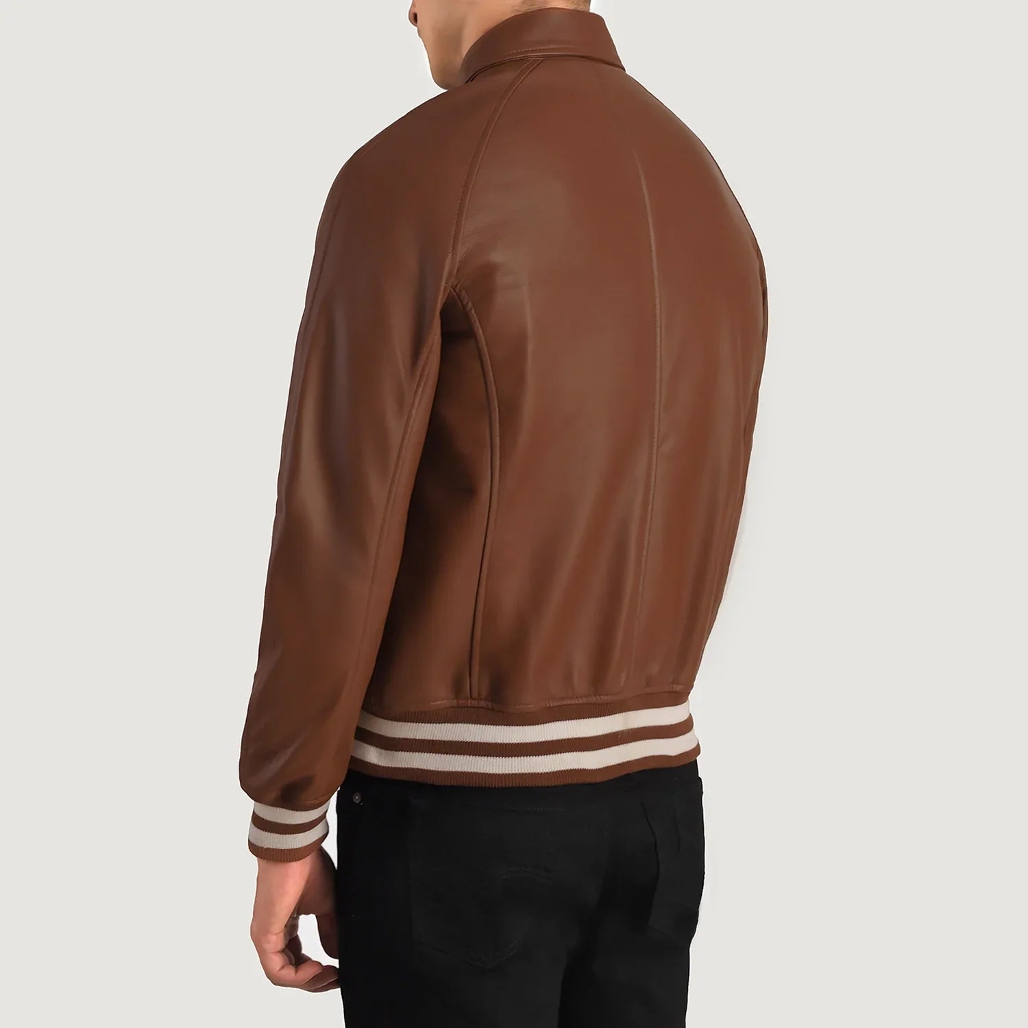 Trackform Brown Leather Varsity Jacket for sale