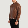 Trackform Brown Leather Varsity Jacket for sale