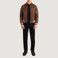 Trackform Brown Leather Varsity Jacket for sale