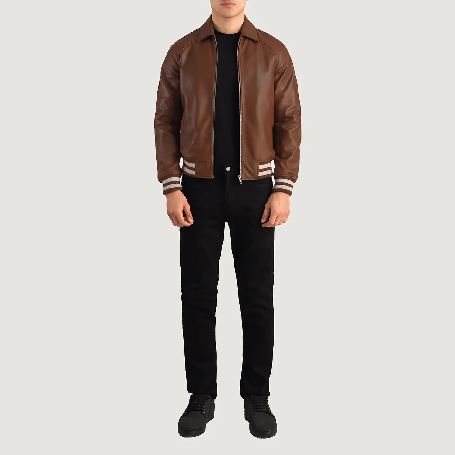 Trackform Brown Leather Varsity Jacket for sale
