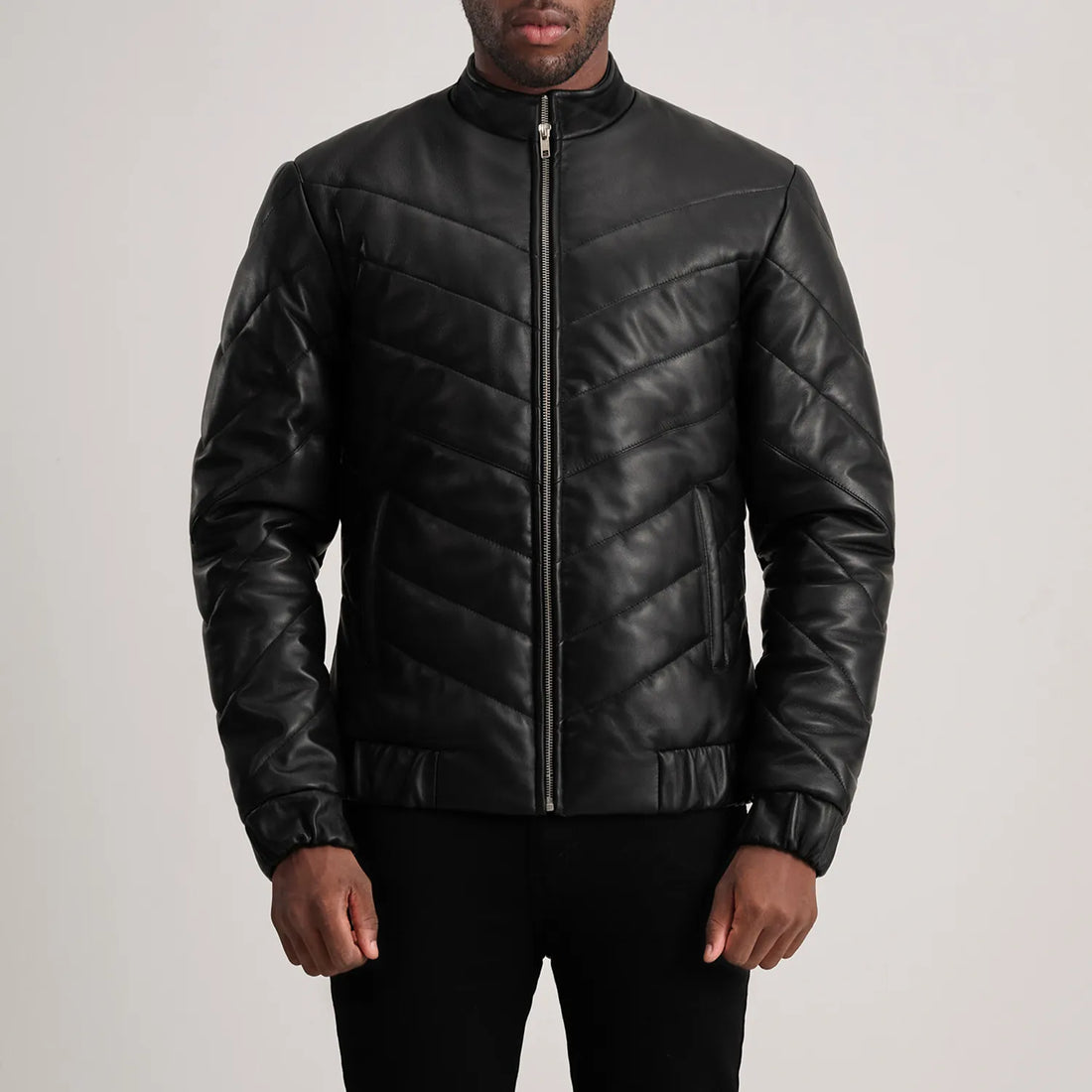 Travis Vantage Leather Puffer Jacket Black for sale