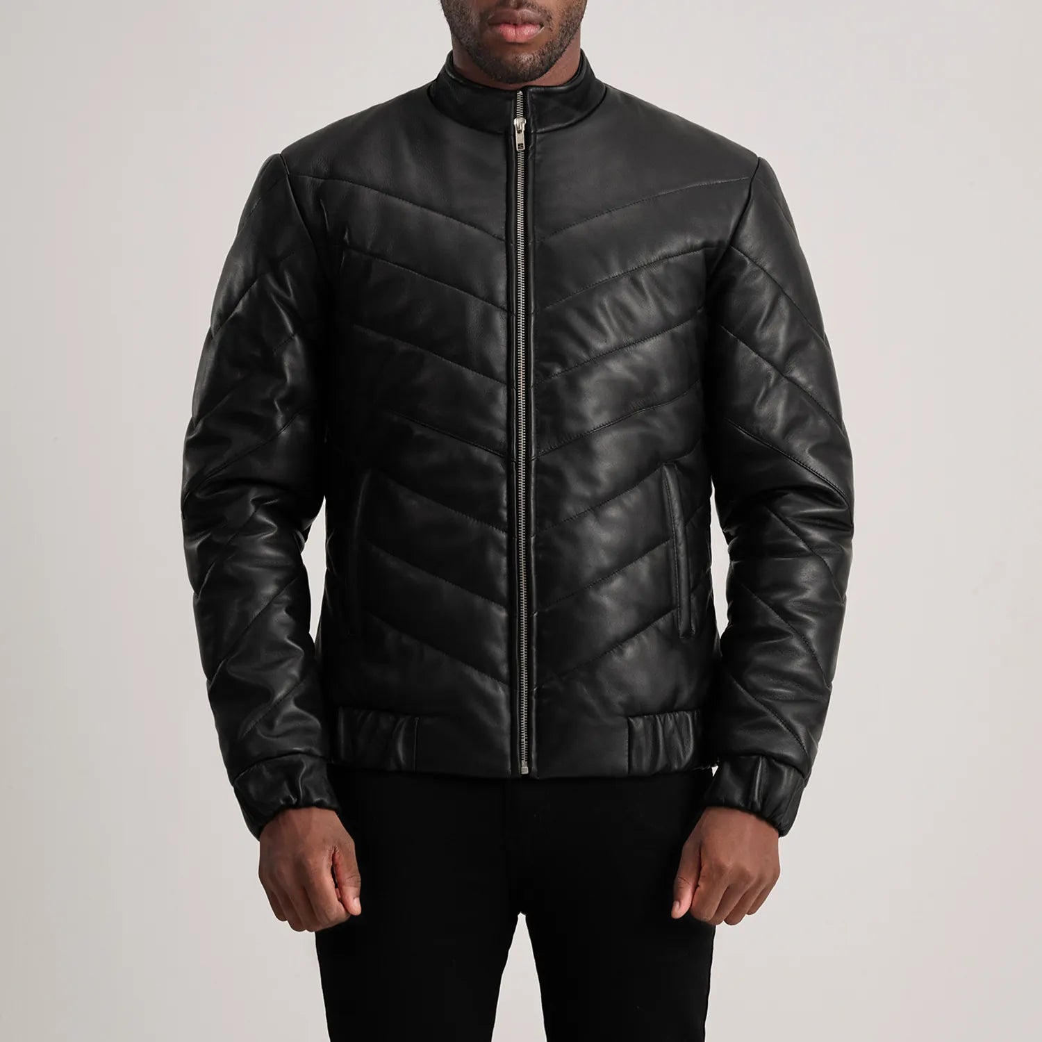 Travis Vantage Leather Puffer Jacket Black for sale