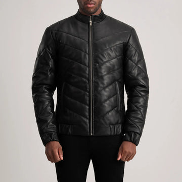 Travis Vantage Leather Puffer Jacket Black for sale