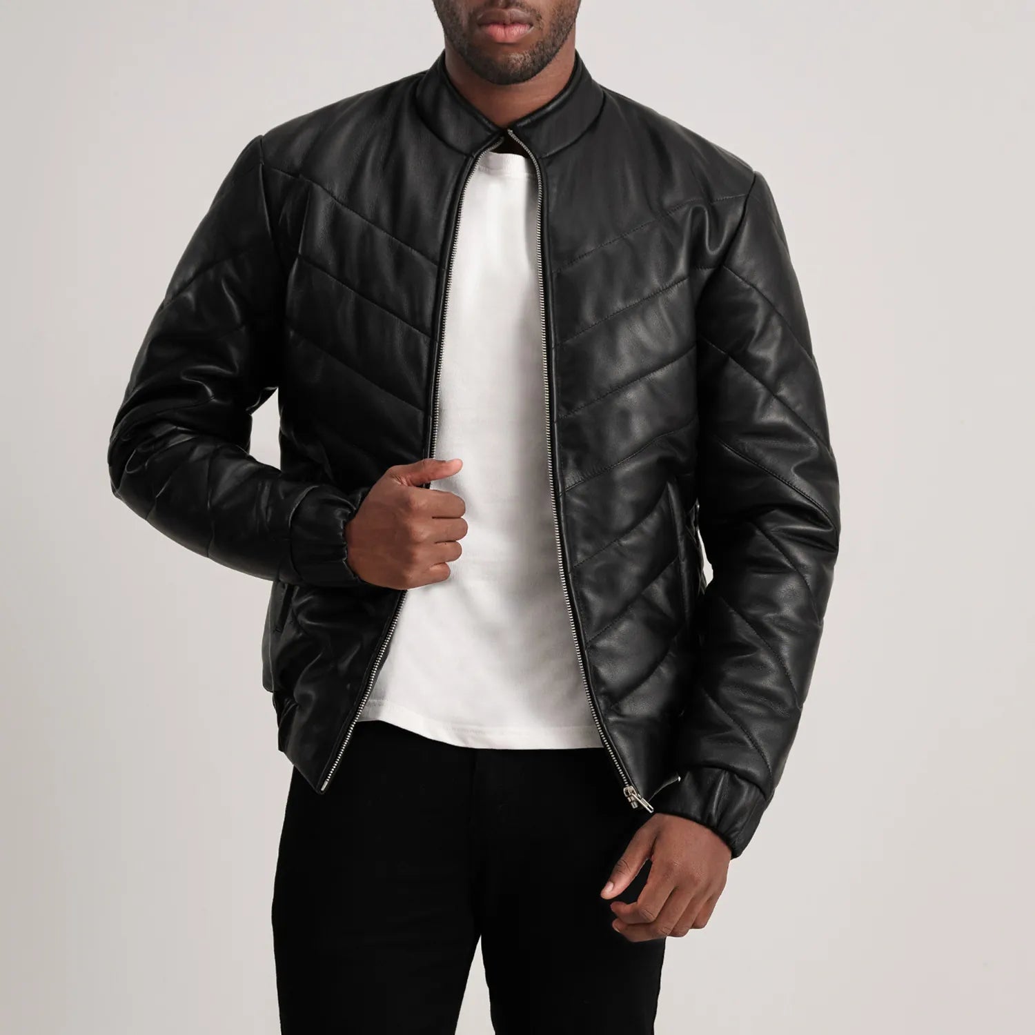 Travis Vantage Leather Puffer Jacket Black for sale