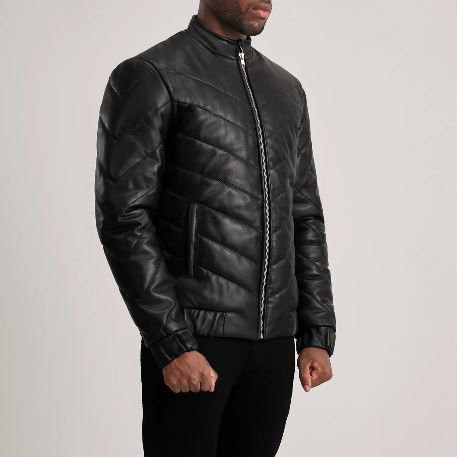 Travis Vantage Leather Puffer Jacket Black for sale