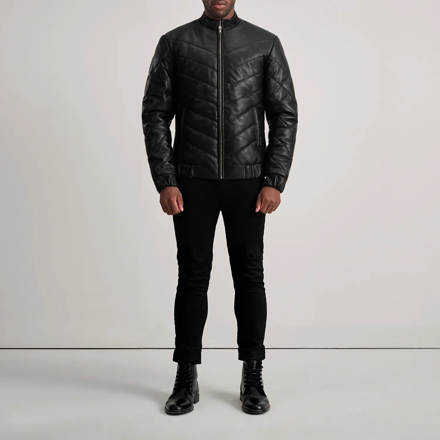 Travis Vantage Leather Puffer Jacket Black for sale