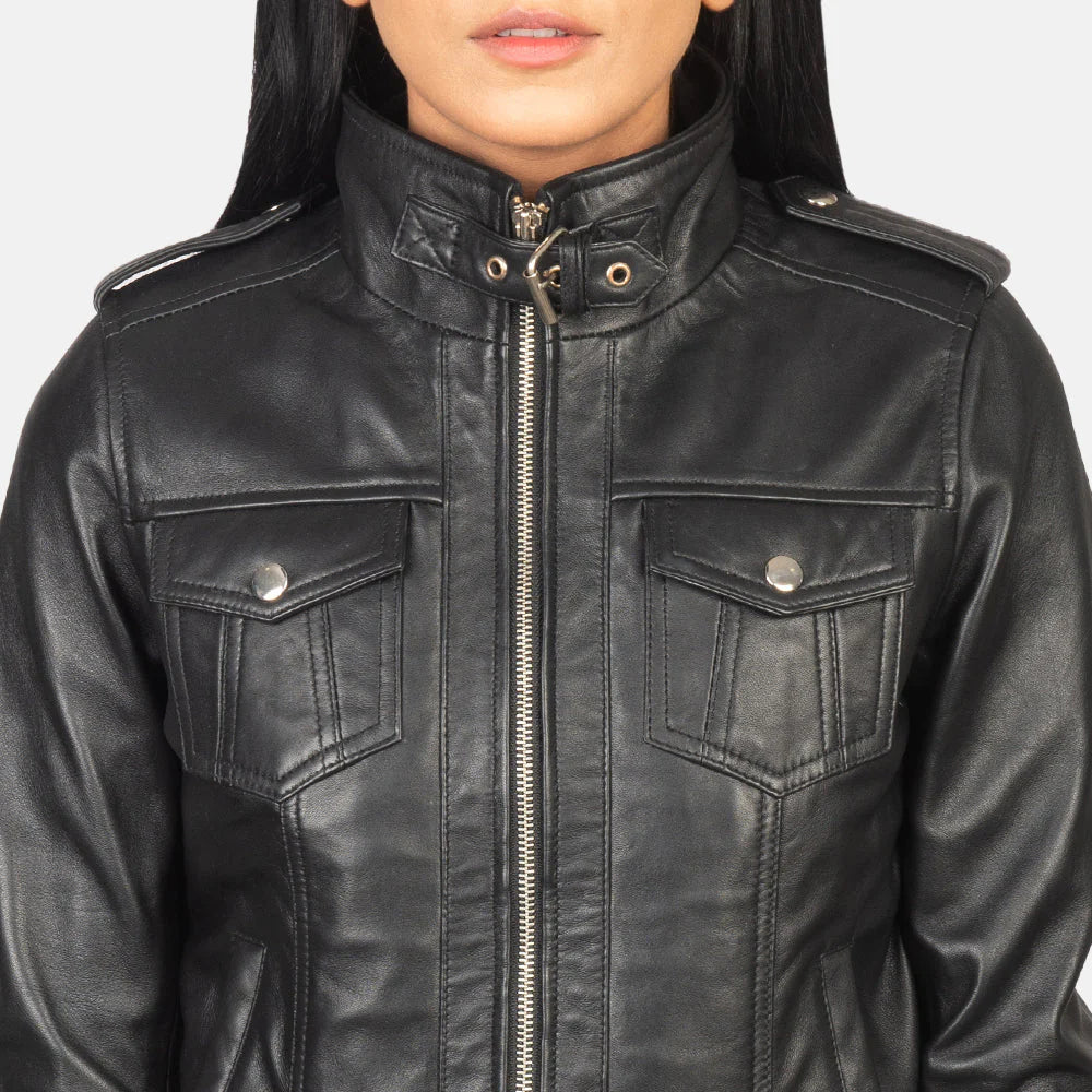 Urban Halo Hooded Black Leather Bomber for sale