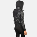 Urban Halo Hooded Black Leather Bomber for sale