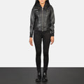Urban Halo Hooded Black Leather Bomber for sale