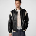 Velden Noir Leather Varsity Jacket for sale