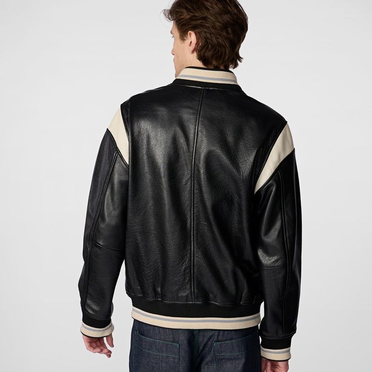Velden Noir Leather Varsity Jacket for sale