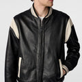 Velden Noir Leather Varsity Jacket for sale